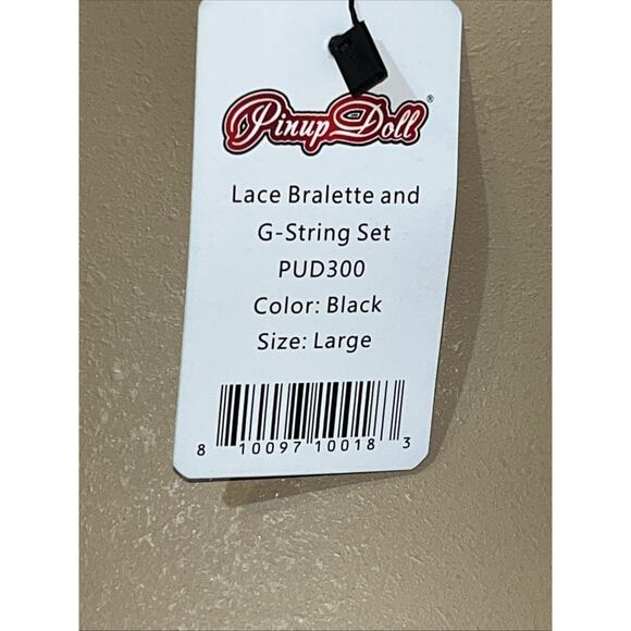 Pinup Doll Lace Bralette & G-String Set Women SexyLingerie Underwear Black Large - Picture 9 of 11